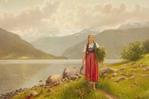 Emma Pastor Normann — Norwegisches Bauernmädchen mit Sichel