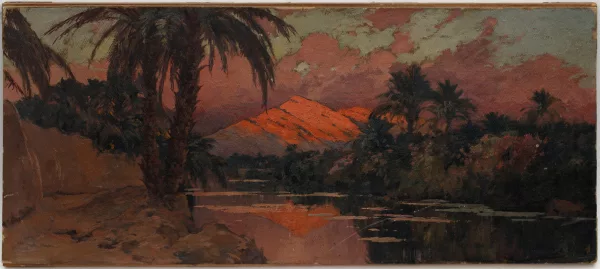 Eugène Deshayes — Paysage d'Egypte au coucher du soleil,