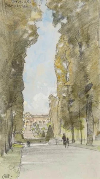 Edward Harrison Compton — Sanssouci Potsdam, Blick auf das Schloss vom Süden