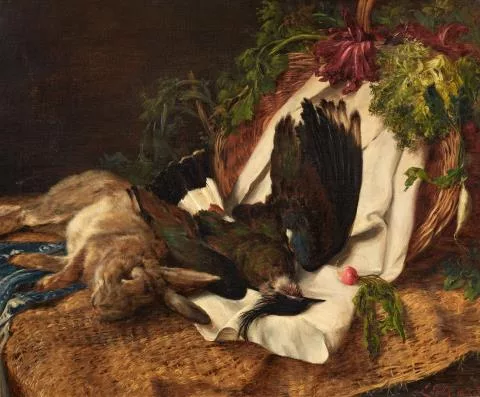 Ludwig Gedlek — Stillleben mit Kaninchen und Kiebitz