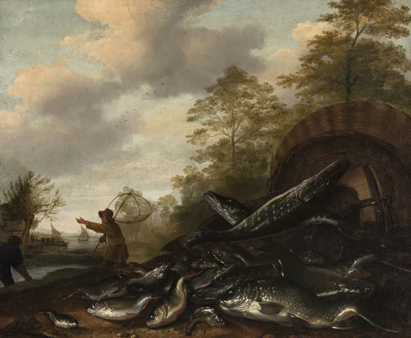 Jacob Gillig — Paysage avec pêcheurs et poissons