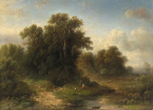 Frederik Hendrik Hendriks — Baumbestandene Landschaft mit zwei rastenden Hirten