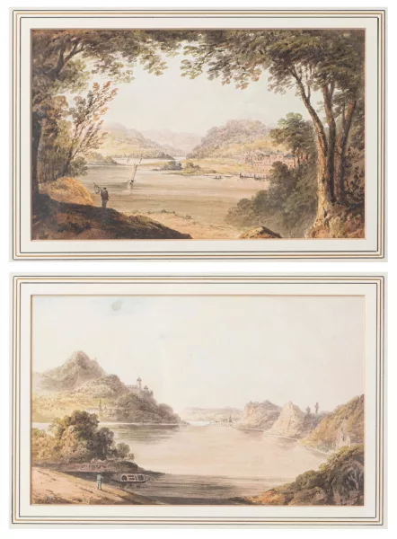 Francis Nicholson — Francis NICHOLSON (1753-1844), Deux 'Vues de paysages lacustres', Aquarelles