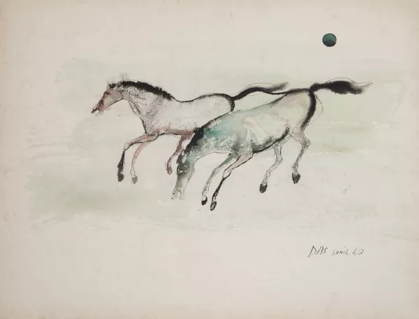 Sunil Das — Sunil DAS (1939-2015) 'Chevaux', aquarelle et encre