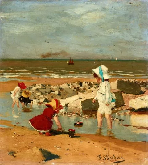 Franz Skarbina — Enfants jouant sur la plage