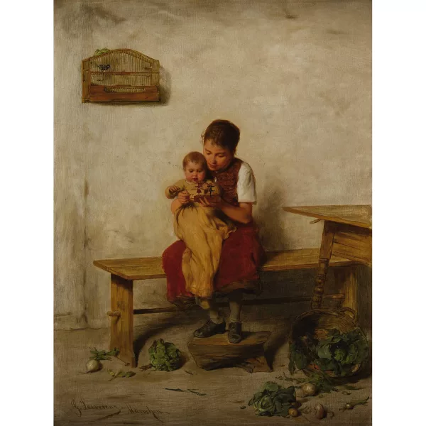 Gustav Laeverenz — Geschwisterpaar mit Spielzeugfiguren.