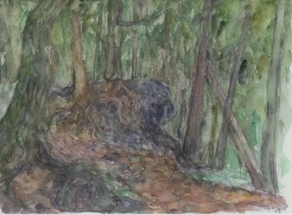 Jacques Truphémus — Jacques TRUPHEMUS (1922-2017), Sous-bois et barrière