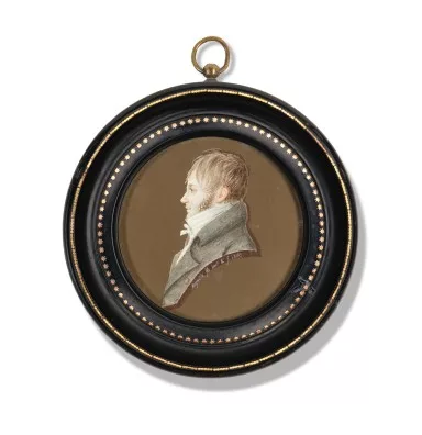 Augustin Fils — Rundes Miniatur Portrait eines jungen Mannes im Profil, 1803