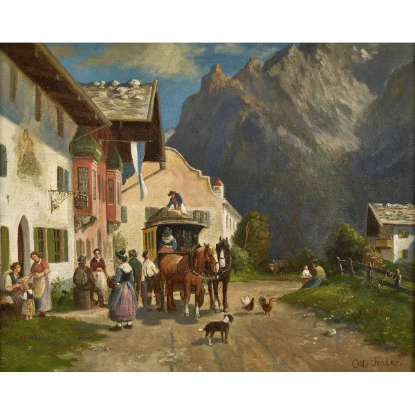 Otto Fedder — "Dorfstrasse in Mittenwald mit Karwendelspitze".