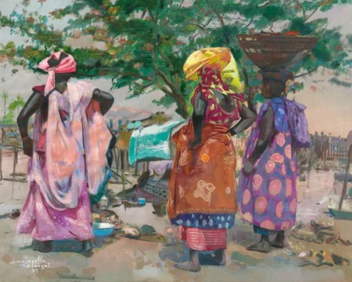 Jacques Majorelle — Femmes au marché, Sénégal, 1952