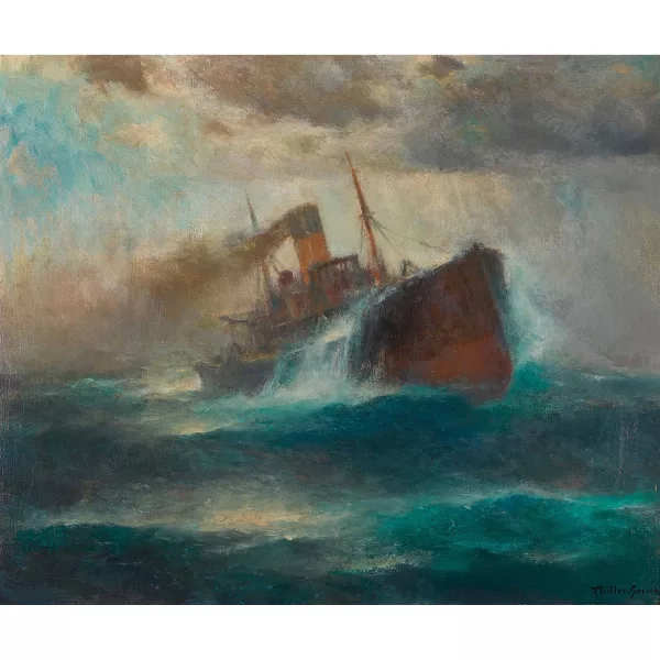 Franz Müller-Gossen — Bateau à vapeur sur une mer déchaînée.
