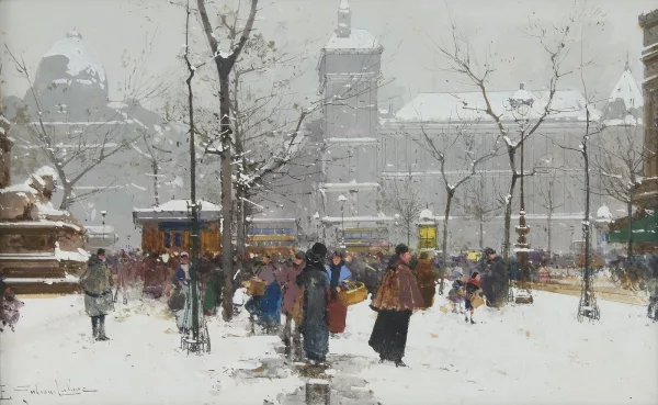 Eugène Galien — Place du Châtelet sotto la neve