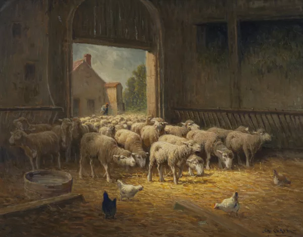 Charles Clair — Moutons et basse-cour à l'étable