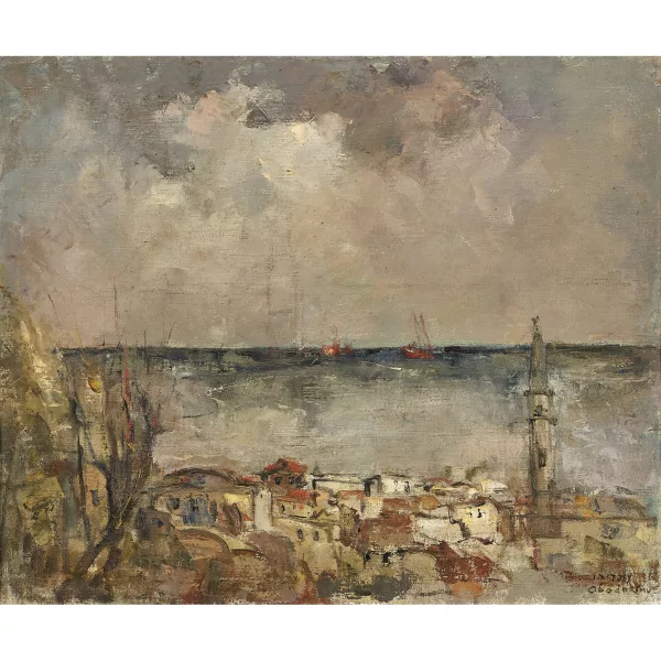 Samuel Ovadiahu (Ovodovsky) — Küstenlandschaft mit Stadt und Minarett.