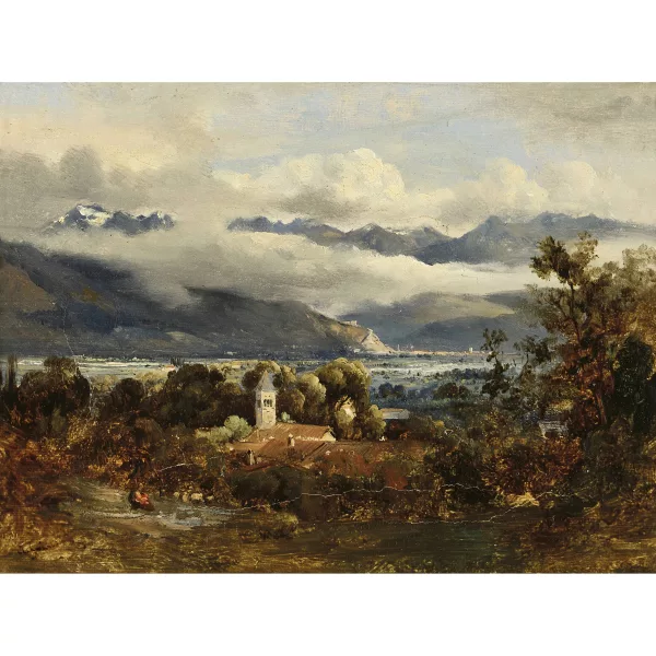 Antoine Guindrand — Berglandschaft mit Kirche.