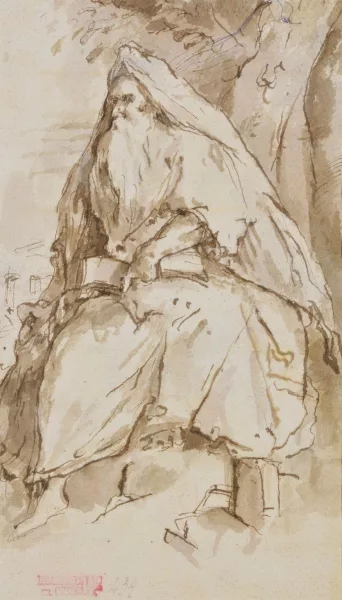 Giambattista Tiepolo — Suiveur de Giovanni Battista Tiepolo — Vieil homme assis près d'un arbre