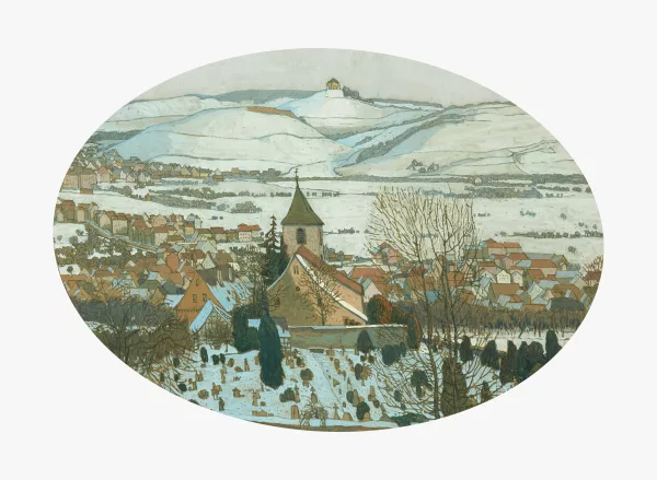 Georg Lebrecht — Wangener Kirche mit Sicht auf die Grabkapelle auf dem Württemberg
