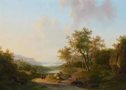 Willem de Klerk — Flusslandschaft mit Blick auf eine Burgruine und eine Stadt