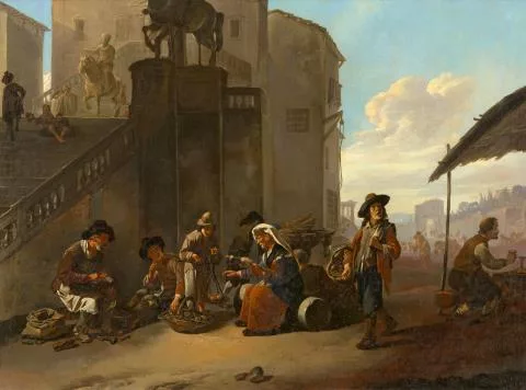 Jan Miel — Scène de marché au pied du Capitole à Rome