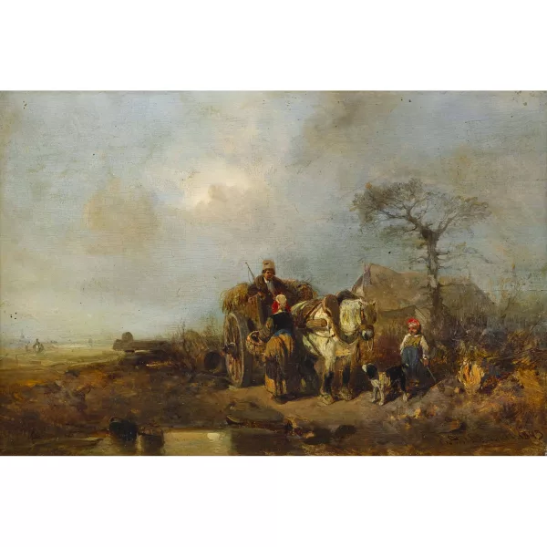Eduard Hildebrandt — Scène rurale avec charrette de foin.