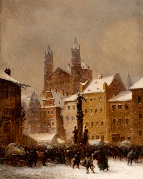 Anton Doll — Vue hivernale de la place du marché de Worms