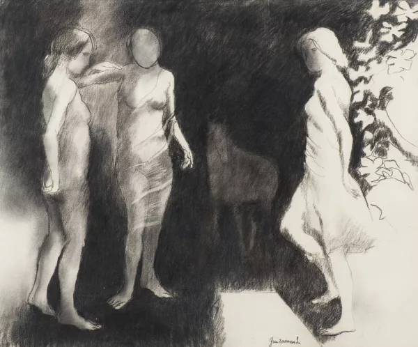 Paul Guiramand — Paul GUIRAMAND (1926-2007), 'Trios grâces', dessin au fusain