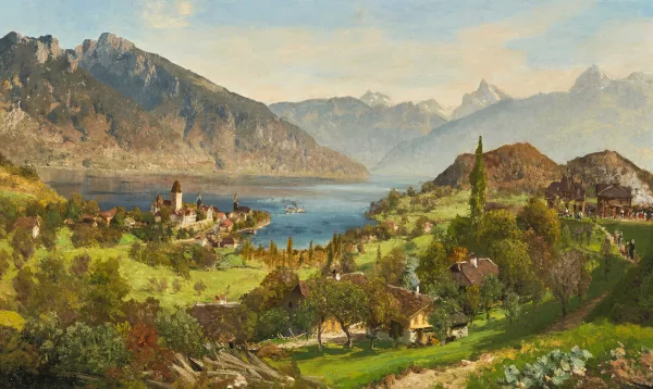 Edward Theodore Compton — Ansicht des Thunersees mit Spiez