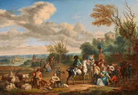 Jean-Baptiste Lallemand — Landschaft mit Hirten und rastender Gesellschaft