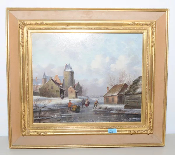 Carl Eduard Ahrendts — Gefrorener Kanal mit Schlittschuhläufern
