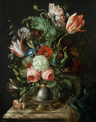 Willem Frederiksz van Royen — Blumen in versilberter Metallvase, 1698