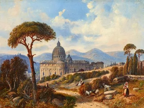 Friedrich Wilhelm Klose — Landschaft bei Rom mit Blick auf den Petersdom