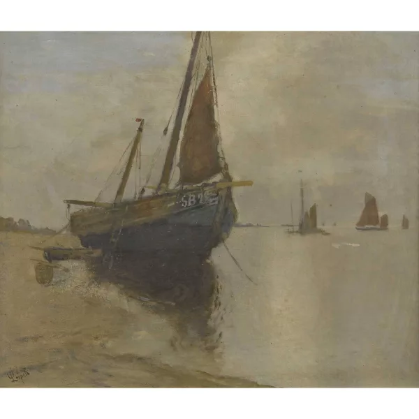 Carl Leipold — Strandpartie mit Segelschiffen.