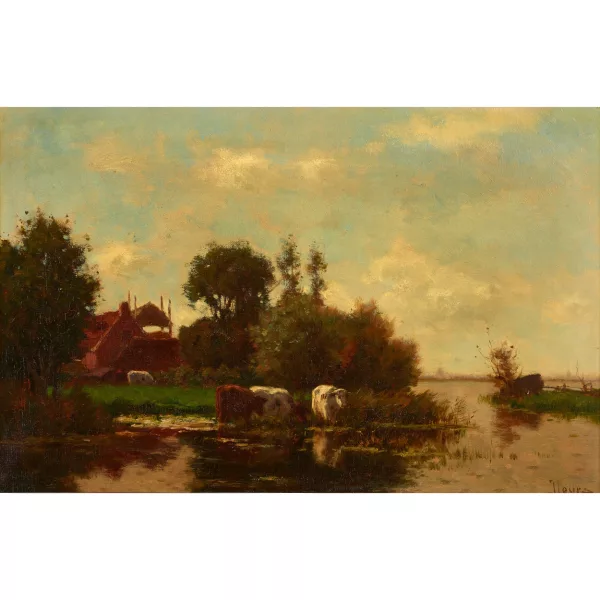 Johannes Karel Leurs — Vaches au bord de la rivière