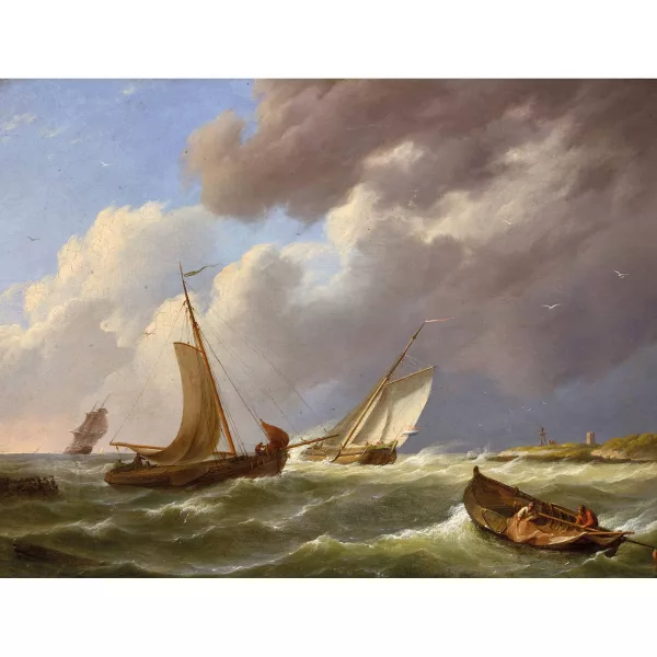 Johannes Hermanus Koekkoek — Mer agitée avec des pêcheurs.