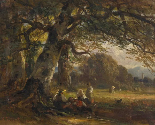 Carl Ebert — Rastende Bauernfamlie unter einem grossen Baum