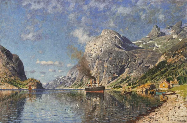 Adelsteen Normann — Fjordlandschaft mit Dampfschiff