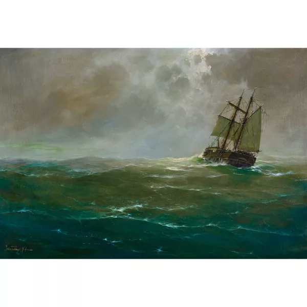 Léon Tzeytline — Seascape with a sailing ship
