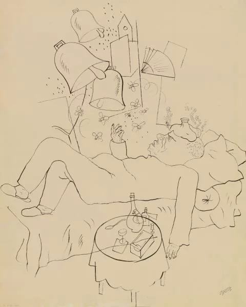 George Grosz — Es klingt wie fernes Glockenläuten. Verso: Doppelstreife