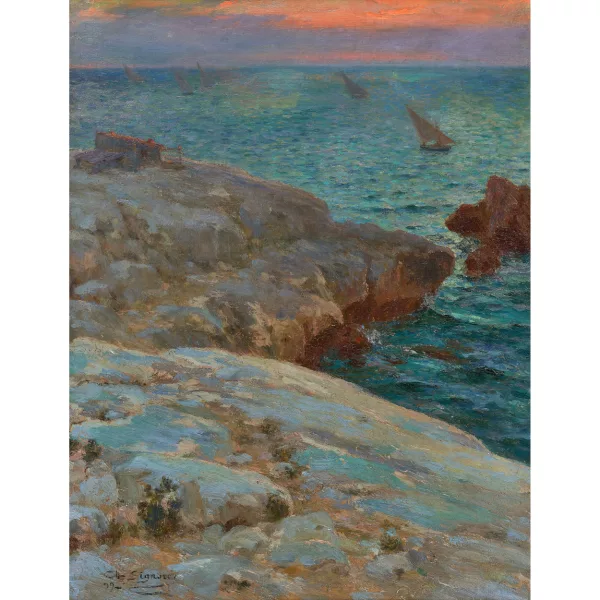 Charles Louis Signoret — Costa rocciosa presso Antibes al sole della sera.