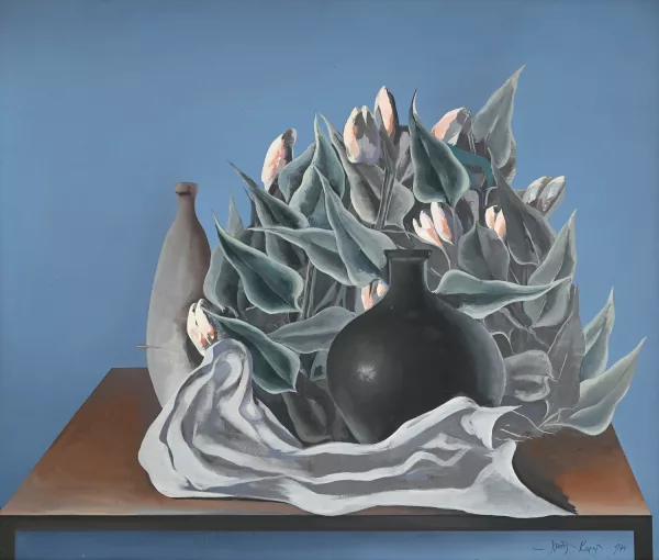 Christos Karas — Fleurs et vases sur une table
