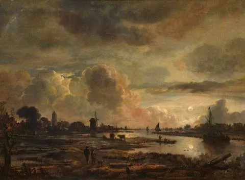 Aernout van der Neer — Vaste paysage fluvial au clair de lune