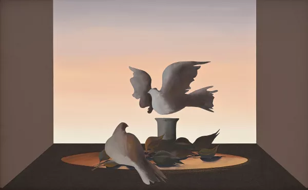 Christos Karas — Colombes, vase et laurier,