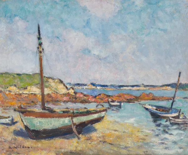 André Wilder — Plage de Montenou (Morbihan), bateau vert