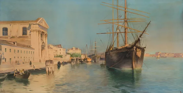 Alberto Prosdocimi — Vor Anker liegender Dreimaster in der Lagune von Venedig