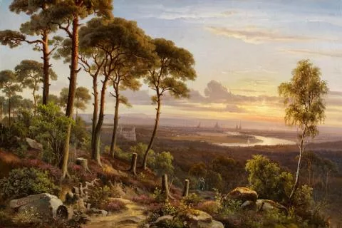 Johann Anton Castell — Waldlandschaft mit Blick auf Dresden und die Elbe