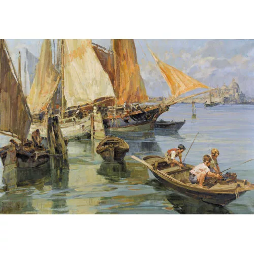 Angelo Brombo — Fischende Kinder in der Lagune von Venedig.