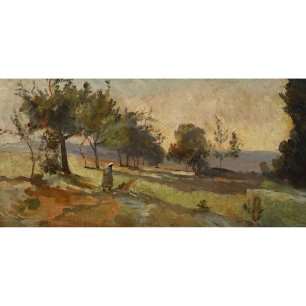 Charles-François Daubigny — Attribuito a CHARLES FRANÇOIS DAUBIGNY — Sentiero assolato con contadina