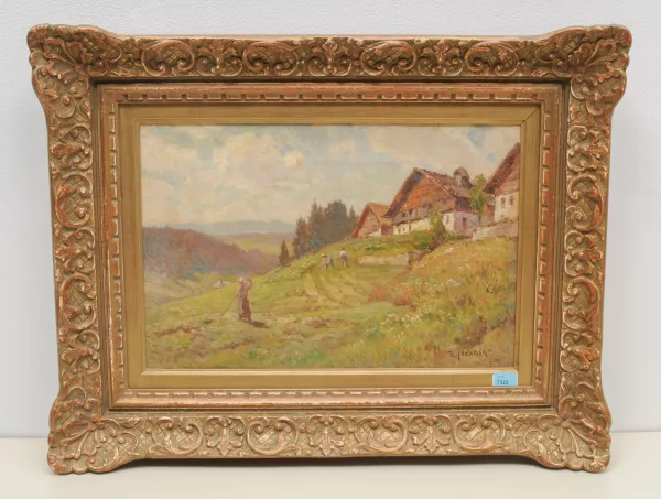 Émile Isenbart — Chalets mit Bauern bei der Heuernte