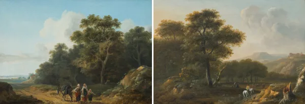 Lazare Bruandet — Gegenstücke: Baumbestandene Landschaft mit Staffage