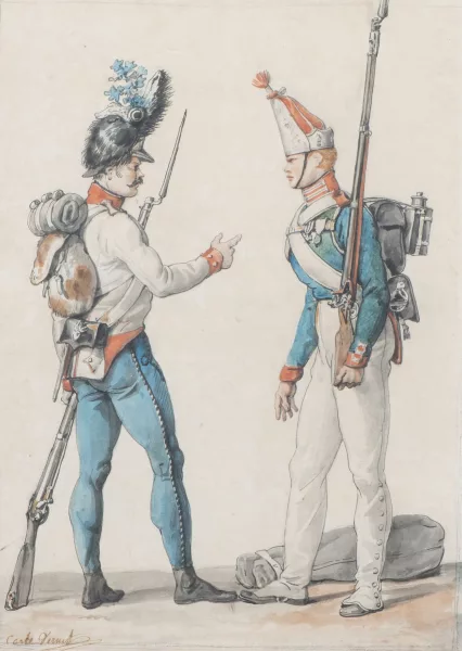 Carle Vernet — Carle VERNET (1758-1836), 'Deux soldats', aquarelle et crayon